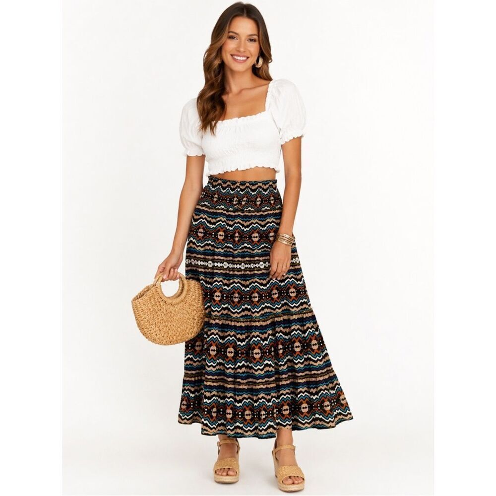 NWT Elizabeth and James The Label Boho Tiered Skirt Smocked Resort